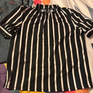 Adrianna Papell Black and White Striped Blouse